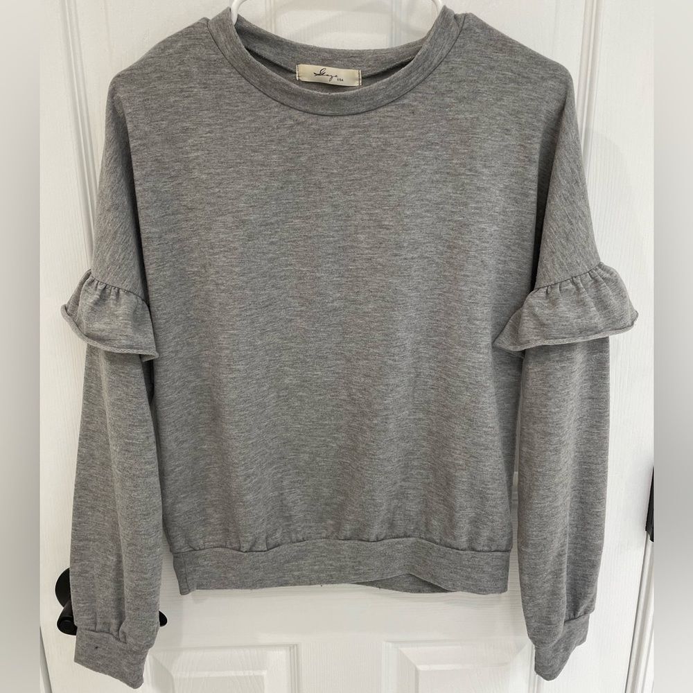 GAZE USA Gray Ruffle Sleeve Detail Sweater Women’s Size S